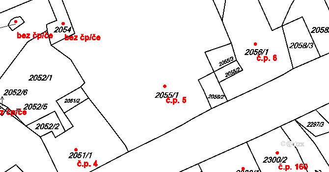Černovice 5 na parcele st. 2055/1 v KÚ Černovice u Chomutova, Katastrální mapa