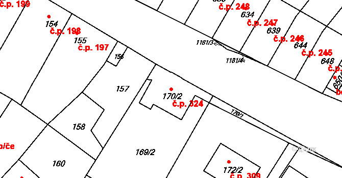 Perná 324 na parcele st. 170/2 v KÚ Perná, Katastrální mapa