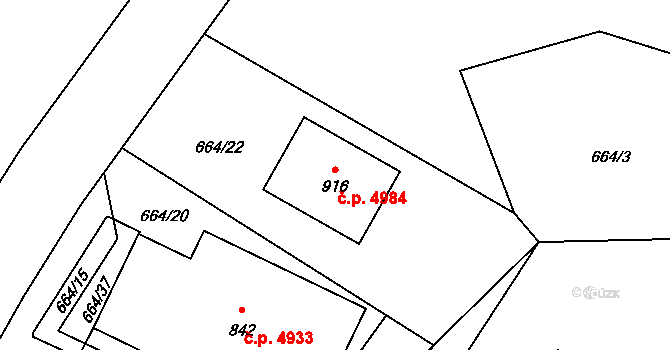 Kokonín 4984, Jablonec nad Nisou na parcele st. 916 v KÚ Kokonín, Katastrální mapa