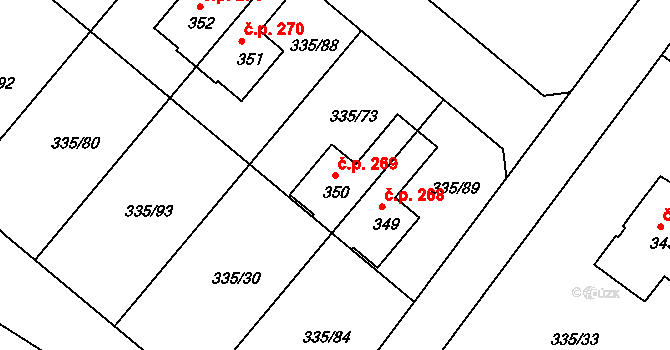 Tachlovice 269 na parcele st. 350 v KÚ Tachlovice, Katastrální mapa