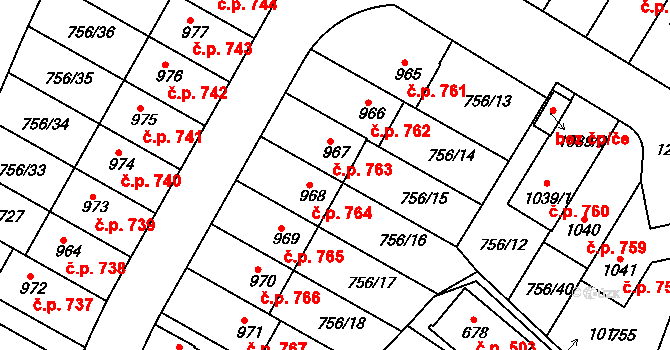 Líbeznice 764 na parcele st. 968 v KÚ Líbeznice, Katastrální mapa