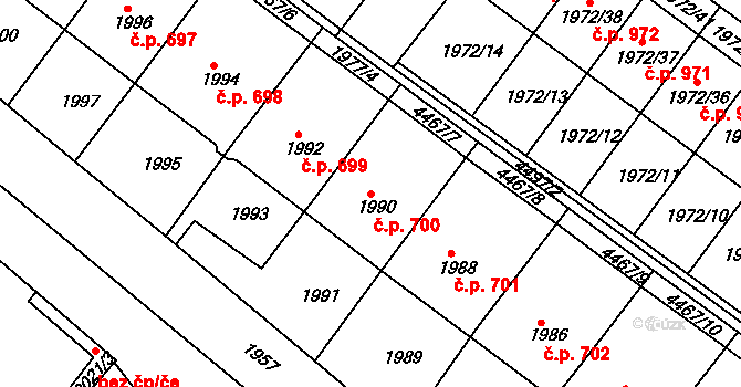 Jemnice 700 na parcele st. 1990 v KÚ Jemnice, Katastrální mapa
