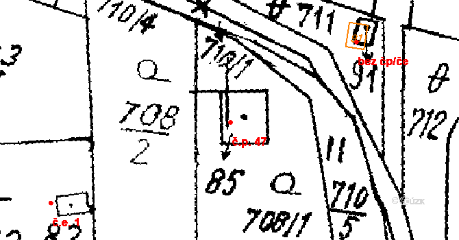 Olešovice 47, Úterý na parcele st. 85 v KÚ Olešovice, Katastrální mapa