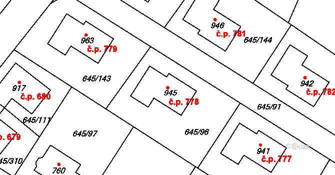 Líbeznice 778 na parcele st. 945 v KÚ Líbeznice, Katastrální mapa