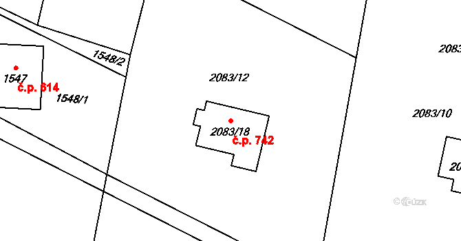 Lipová-lázně 742 na parcele st. 2083/18 v KÚ Dolní Lipová, Katastrální mapa