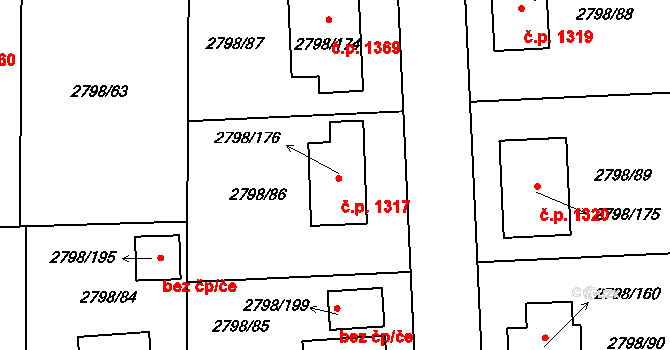 Mohelnice 1317 na parcele st. 2798/176 v KÚ Mohelnice, Katastrální mapa