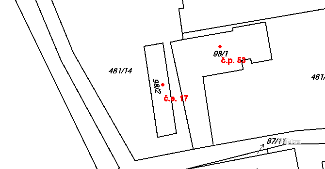 Skuhrov 17 na parcele st. 98/2 v KÚ Skuhrov u Havlíčkova Brodu, Katastrální mapa