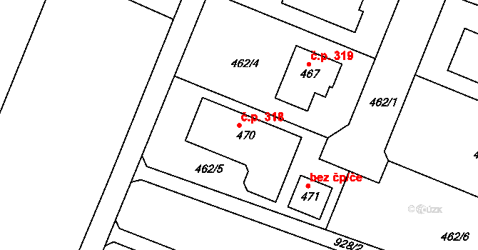 Klenovice na Hané 318 na parcele st. 470 v KÚ Klenovice na Hané, Katastrální mapa