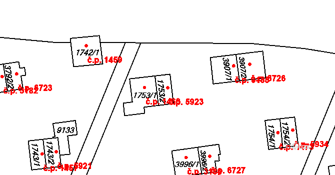 Zlín 5923 na parcele st. 1753/2 v KÚ Zlín, Katastrální mapa