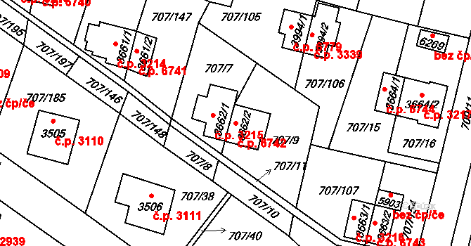 Zlín 6742 na parcele st. 3662/2 v KÚ Zlín, Katastrální mapa