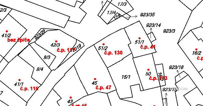 Velhartice 130 na parcele st. 51/2 v KÚ Velhartice, Katastrální mapa
