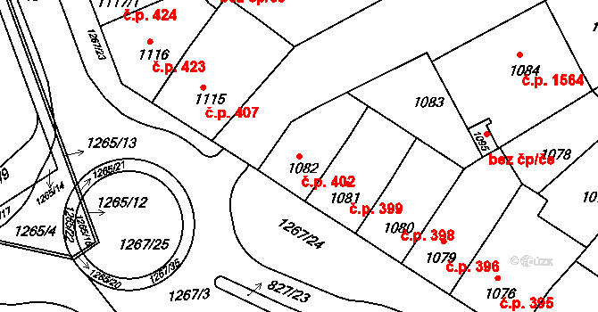Předměstí 402, Litoměřice na parcele st. 1082 v KÚ Litoměřice, Katastrální mapa