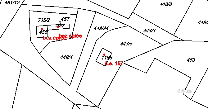 Háje 157, Cheb na parcele st. 1196 v KÚ Háje u Chebu, Katastrální mapa
