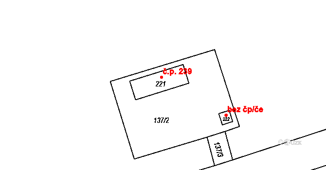 Radošov 239, Kyselka na parcele st. 221 v KÚ Radošov u Kyselky, Katastrální mapa