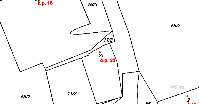 Horní Nerestce 23, Nerestce na parcele st. 21 v KÚ Horní Nerestce, Katastrální mapa