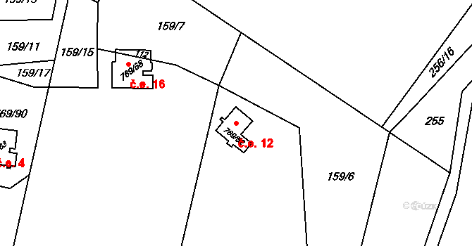 Podvihov 12, Opava na parcele st. 769/62 v KÚ Podvihov, Katastrální mapa
