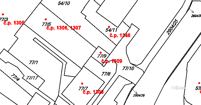 Děčín I-Děčín 1309, Děčín na parcele st. 77/9 v KÚ Děčín, Katastrální mapa