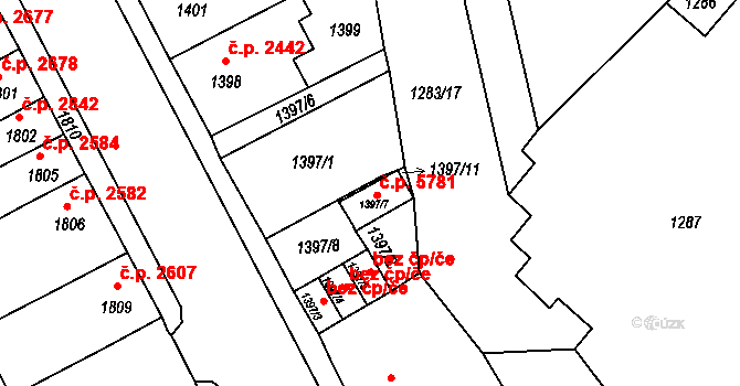 Chomutov 5781 na parcele st. 1397/7 v KÚ Chomutov II, Katastrální mapa