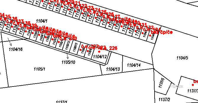 Hrádek nad Nisou 226 na parcele st. 1104/12 v KÚ Hrádek nad Nisou, Katastrální mapa