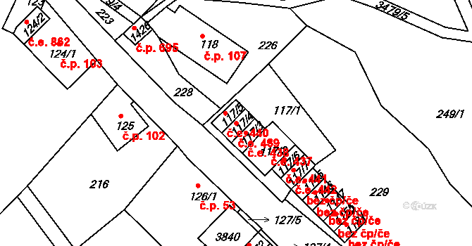 Krupka 439 na parcele st. 117/4 v KÚ Krupka, Katastrální mapa