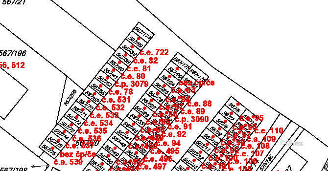 Vyškov-Předměstí 84, Vyškov na parcele st. 567/25 v KÚ Vyškov, Katastrální mapa