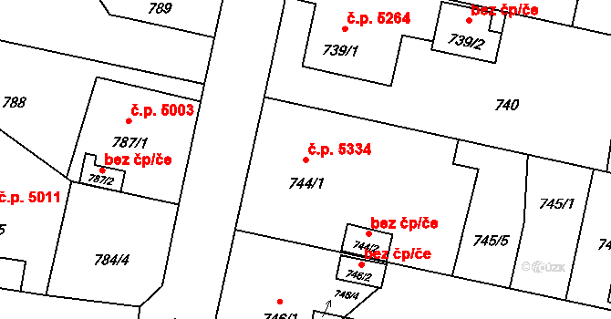 Třebovice 5334, Ostrava na parcele st. 744/1 v KÚ Třebovice ve Slezsku, Katastrální mapa