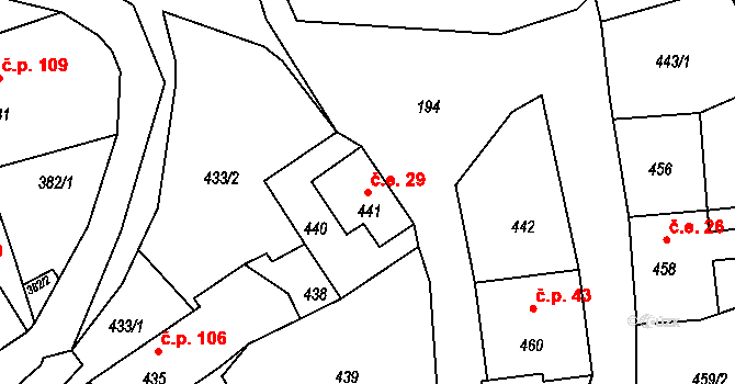 Chřibská 29 na parcele st. 441 v KÚ Chřibská, Katastrální mapa