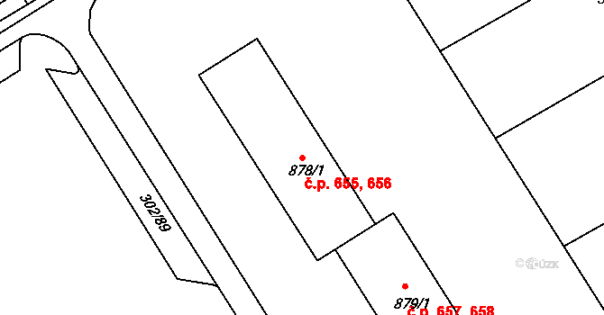 Slavičín 655,656 na parcele st. 878/1 v KÚ Slavičín, Katastrální mapa