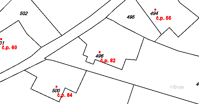 Štáblovice 82 na parcele st. 496 v KÚ Štáblovice, Katastrální mapa