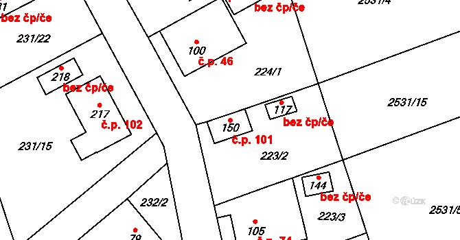 Žirecká Podstráň 101, Dvůr Králové nad Labem na parcele st. 150 v KÚ Žirecká Podstráň, Katastrální mapa