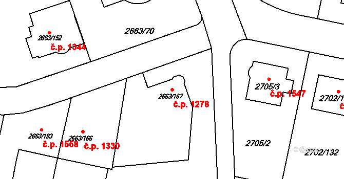 Předměstí 1278, Opava na parcele st. 2663/167 v KÚ Opava-Předměstí, Katastrální mapa