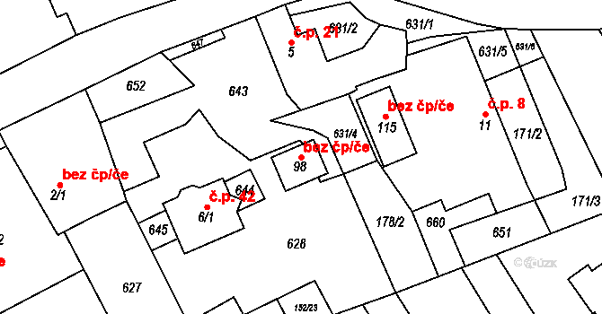 Haluzice 47904461 na parcele st. 98 v KÚ Haluzice, Katastrální mapa
