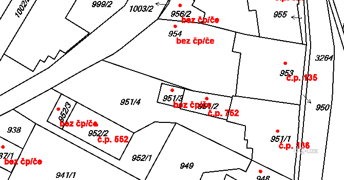 Kamenice nad Lipou 49055461 na parcele st. 951/3 v KÚ Kamenice nad Lipou, Katastrální mapa