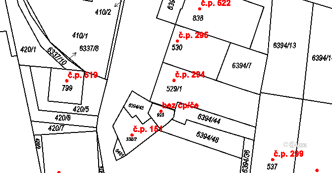 Šumice 294 na parcele st. 529/1 v KÚ Šumice u Uherského Brodu, Katastrální mapa