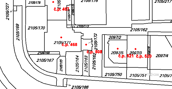 Šumbark 508, Havířov na parcele st. 2105/172 v KÚ Šumbark, Katastrální mapa