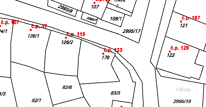 Dražovice 123 na parcele st. 179 v KÚ Dražovice, Katastrální mapa
