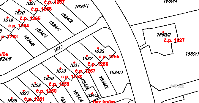 Horní Litvínov 1255, Litvínov na parcele st. 1633 v KÚ Horní Litvínov, Katastrální mapa