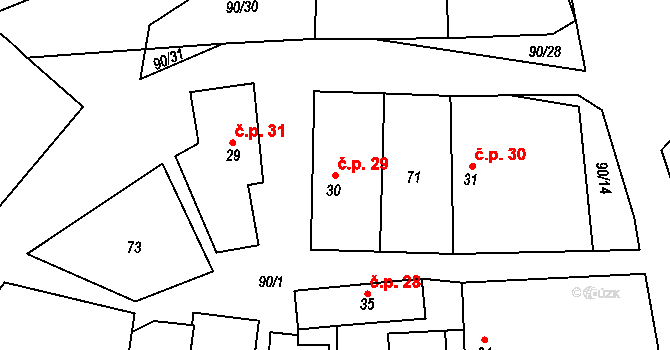 Řestoky 29 na parcele st. 30 v KÚ Řestoky, Katastrální mapa