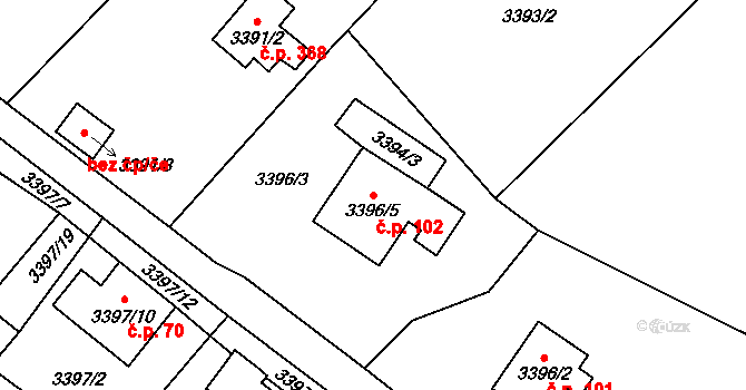Choceňské Předměstí 102, Vysoké Mýto na parcele st. 3396/5 v KÚ Vysoké Mýto, Katastrální mapa