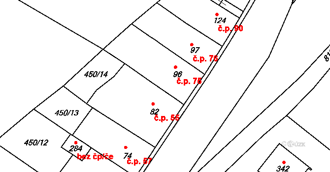 Třebichovice 75 na parcele st. 96 v KÚ Třebichovice, Katastrální mapa