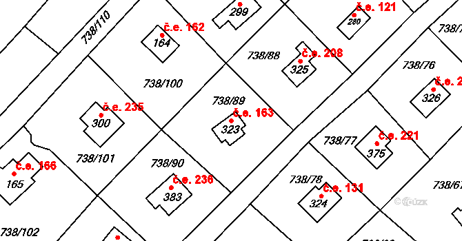 Vlkančice 163 na parcele st. 323 v KÚ Vlkančice, Katastrální mapa