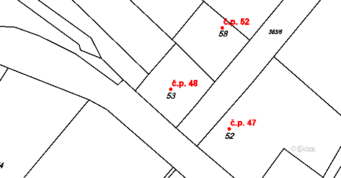 Sedlec 48, Mšeno na parcele st. 53 v KÚ Sedlec u Mšena, Katastrální mapa