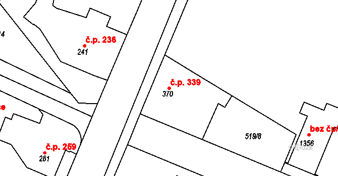 Neratovice 339 na parcele st. 370 v KÚ Neratovice, Katastrální mapa