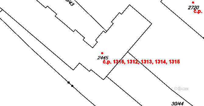Neratovice 1312,1313,1314,1315, na parcele st. 2445 v KÚ Neratovice, Katastrální mapa