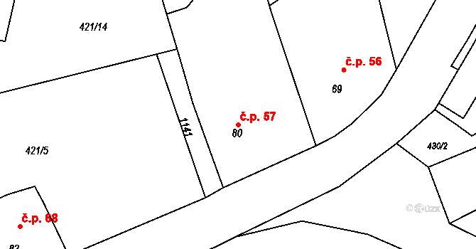 Babina 57, Plasy na parcele st. 80 v KÚ Babina, Katastrální mapa