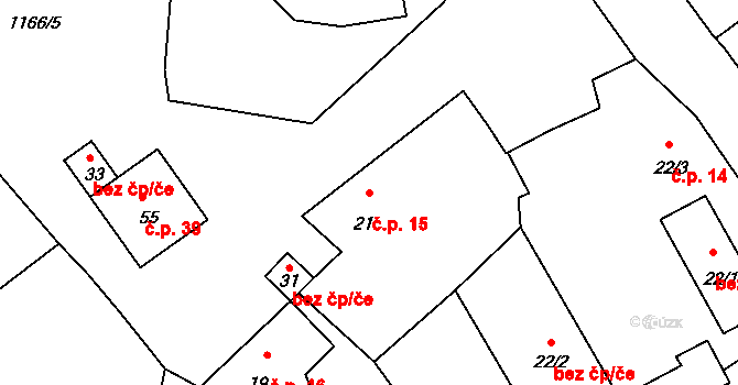 Trnčí 15, Ježovy na parcele st. 21 v KÚ Trnčí, Katastrální mapa
