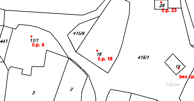 Horní Lhota 15, Týnec na parcele st. 16 v KÚ Horní Lhota u Klatov, Katastrální mapa