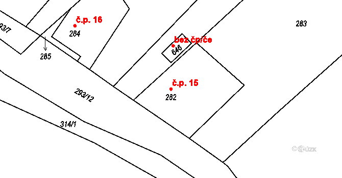 Sedlecko 15, Bušovice na parcele st. 282 v KÚ Sedlecko, Katastrální mapa