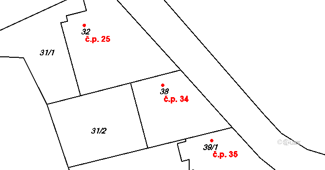 Zbyslavec 34, Míčov-Sušice na parcele st. 38 v KÚ Zbyslavec, Katastrální mapa