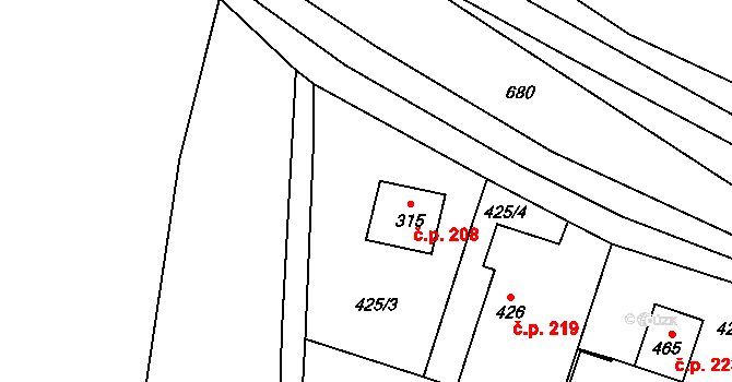 Teplice nad Metují 208 na parcele st. 315 v KÚ Teplice nad Metují, Katastrální mapa